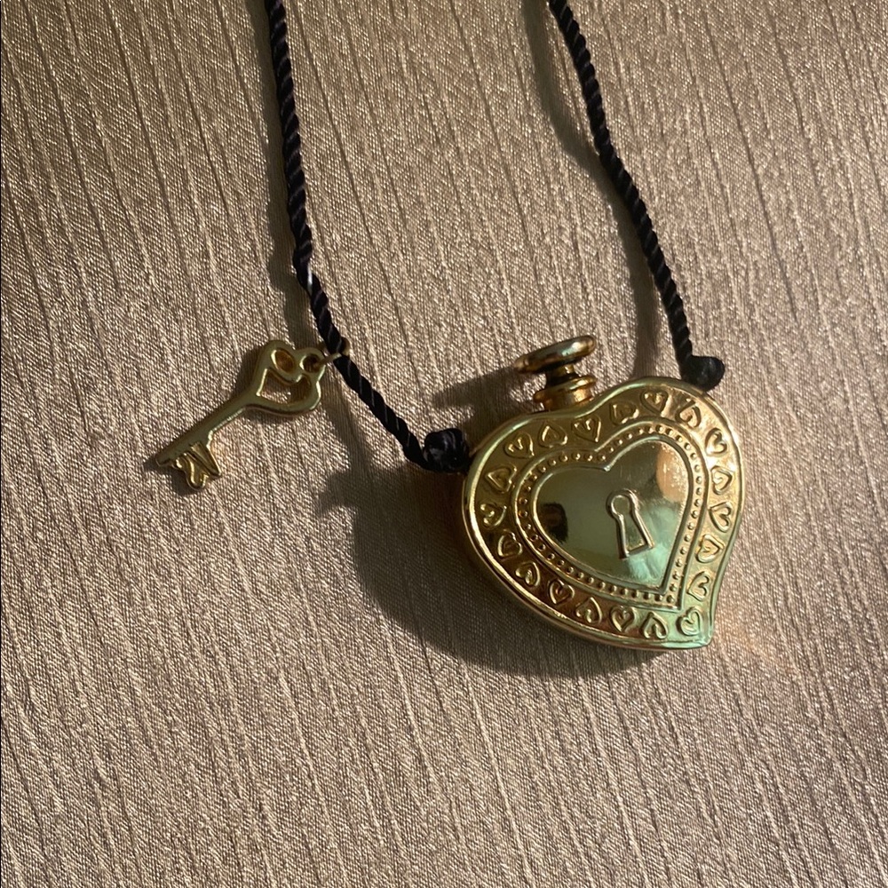 Victoria's Secret Gold Heart Locket Necklace with Key Charm